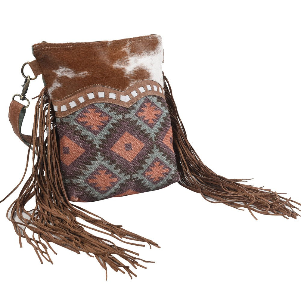 CROSSBODY WITH LEATHER FRINGE Real FUR CANVAS
