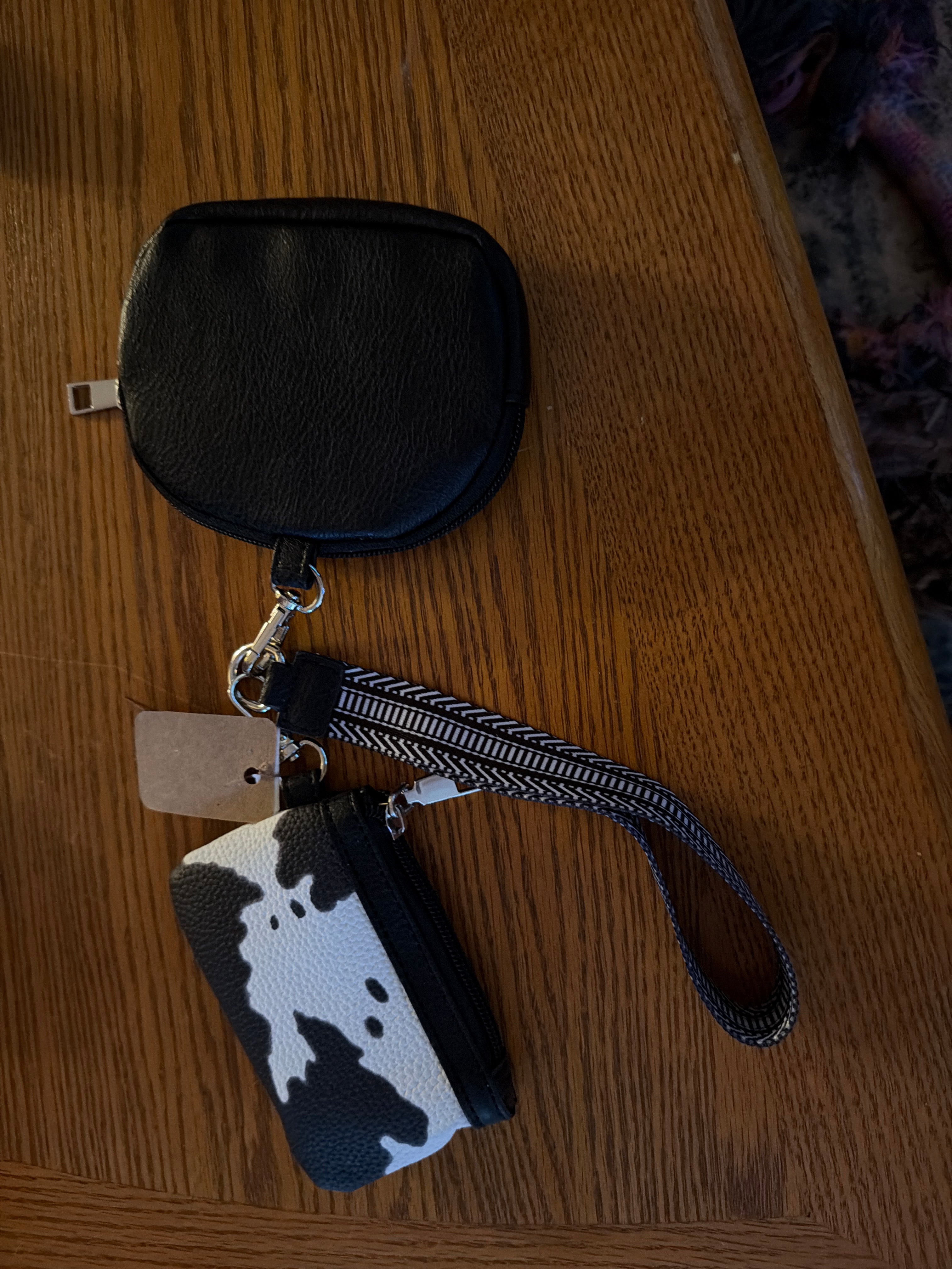 Black cow print wristlet