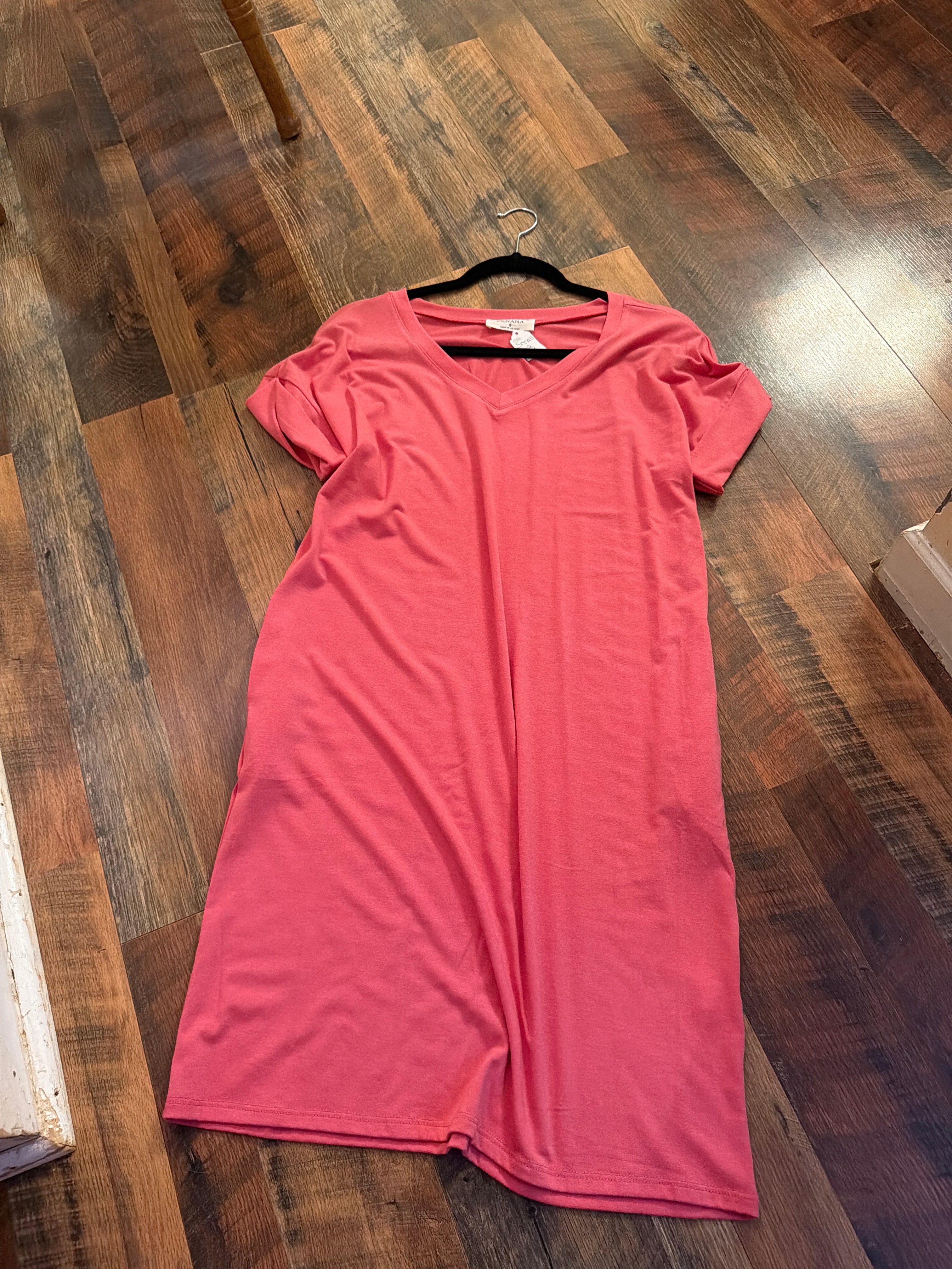 Coral tshirt dress with pockets