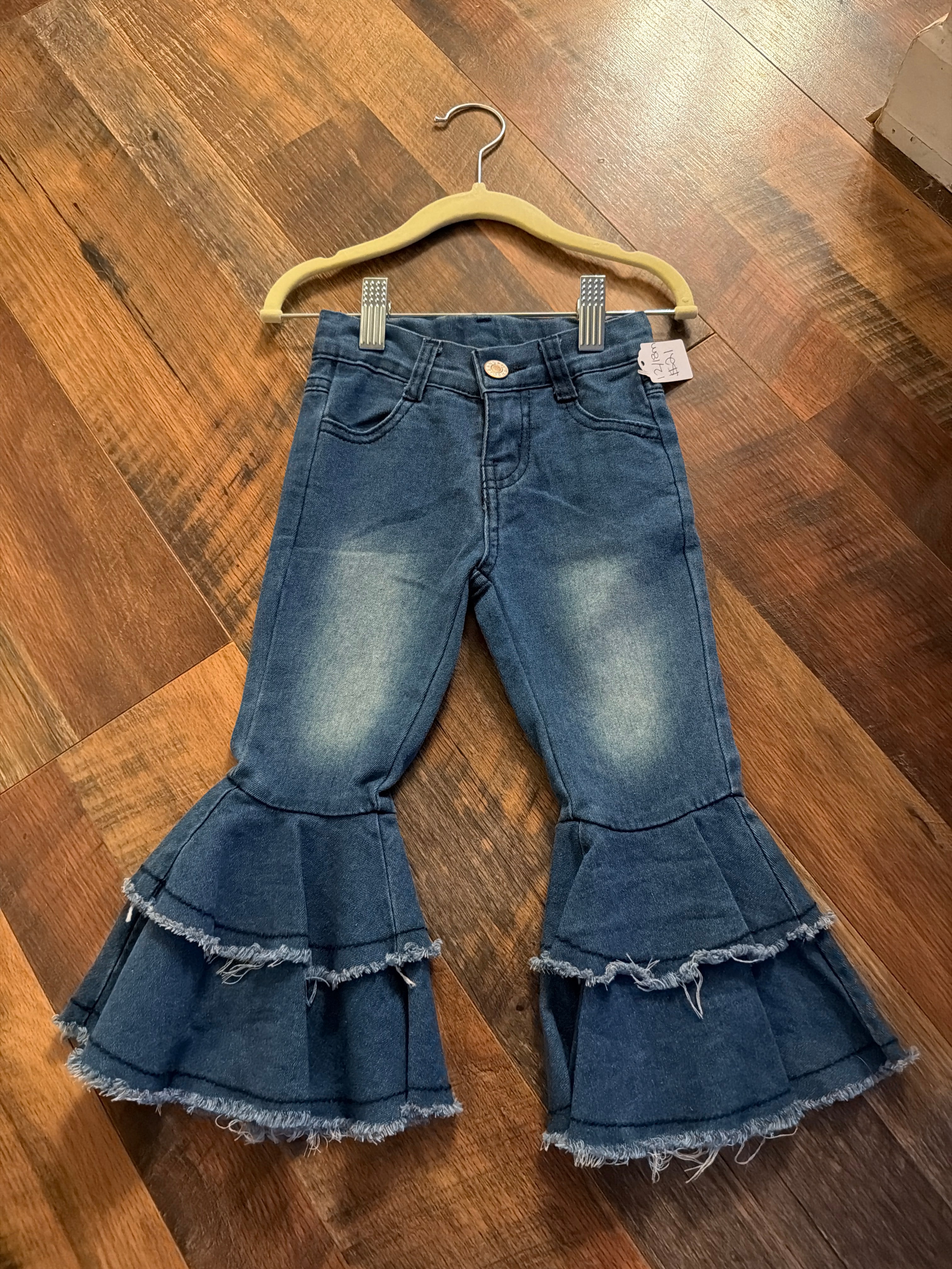 Girl double ruffle jeans adjustable waist